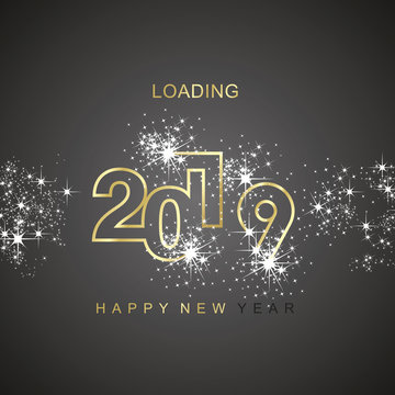 Happy New Year 2019 loading spark firework gold black vector logo icon