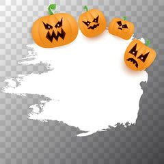 Halloween web white grunge cartoon Banner or poster with Halloween scary pumpkins isolated on transparent background . Funky kids Halloween banner with space for greeting text or sale