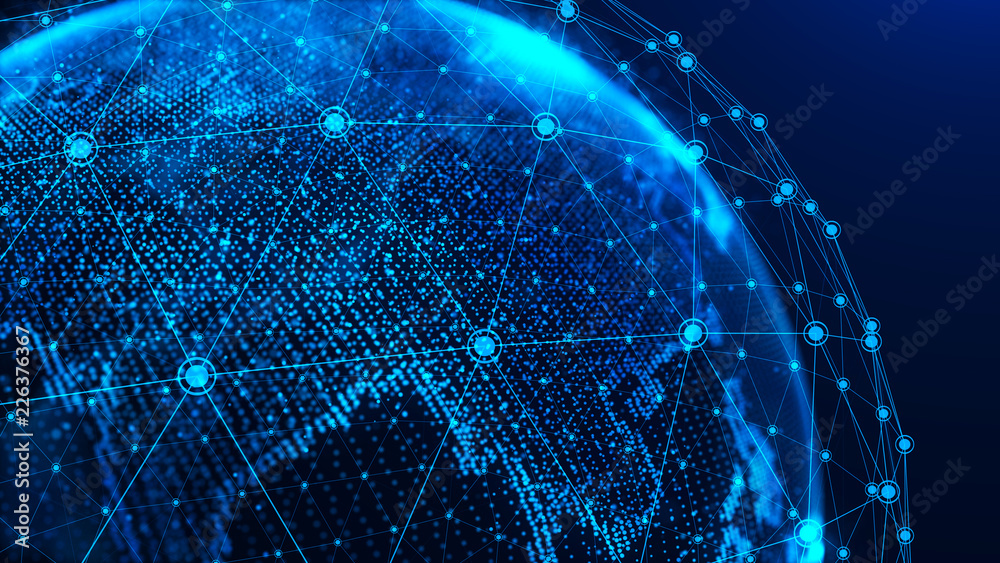 Aufkleber Global network concept. World map point. Global network planet Earth. 3D rendering.