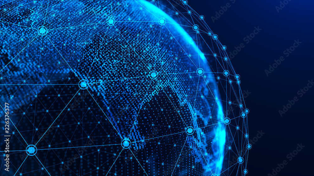 Aufkleber Global network concept. World map point. Global network planet Earth. 3D rendering.