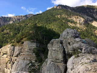 Nature in the mountains on the southern coast of Crimea. Botkin, Tarakhtashskaya, Miskhorskaya trails