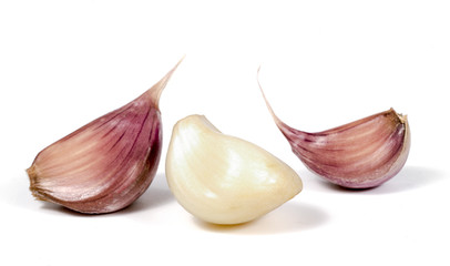 Garlic vegetable closeup isolated on white background