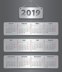 2019 German calendar with attached tablets