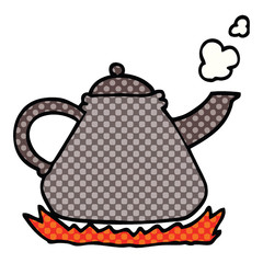 comic book style cartoon kettle on stove