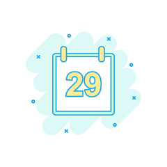 Cartoon colored calendar icon in comic style. Calendar illustration pictogram. Agenda sign splash business concept.