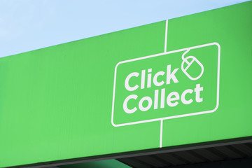 Click collect online shopping shop mall quick easy green sign