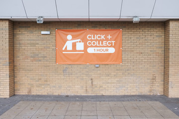 Fototapeta na wymiar Click and collect sign online buying made easy at shop store mall superstore