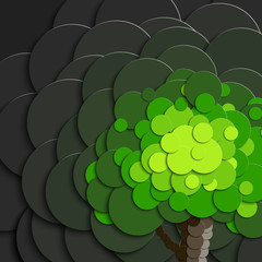 Tree in paper style on a background of gray polluted air. The poster for the ecological slogan.