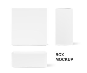Universal mockup of blank cardboard box. Vector illustration isolated on white background, ready and simple to use for your design. Three projection boxes for your presentation. EPS10. 