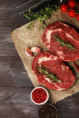 Steak raw. Barbecue Rib Eye Steak, dry Aged Wagyu Entrecote Steak