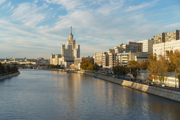 Fototapeta na wymiar Autumn cityscape of Moscow at the sunny day