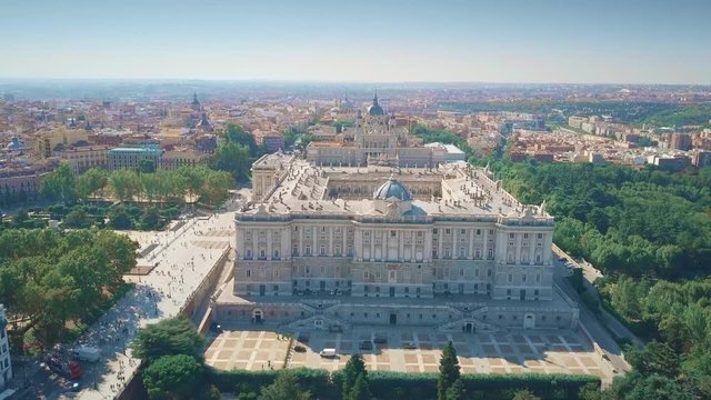 Aerial view of Palacio Real or Royal Palace in Madrid, Spain