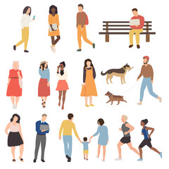 Vector set of different cartoon people silhouettes