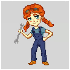 Girl-master with a wrench. Vector pixel art