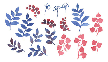 Fantasy leaves. Watercolor hand drawn painting illustration