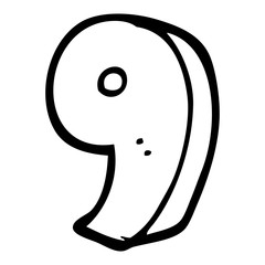 black and white cartoon number nine