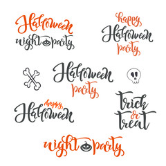 Fototapeta na wymiar Happy Halloween holiday concept text SET. Calligraphy, lettering design. Typography for greeting cards, posters, banners