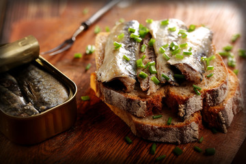 Sardines on wholegrain bread fresh sandwich