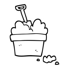 black and white cartoon gardening pot