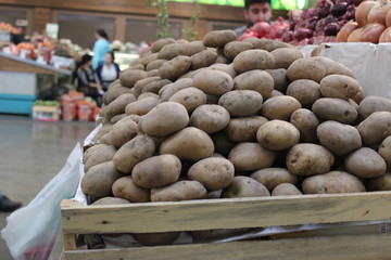 Organic potatoes at market