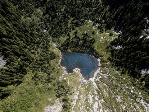 Arial Image Of Lake In The Mountains