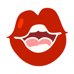 flat color illustration cartoon red lips