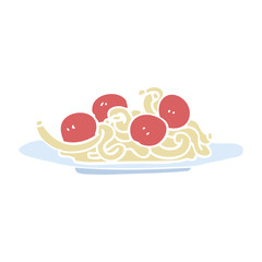 flat color illustration cartoon spaghetti and meatballs