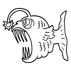 black and white cartoon lantern fish