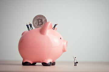 Bitcoin and piggybank. Cryptocurrency saving concept