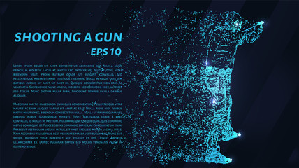 Shooting a gun from the particles. A man fires a gun. Silhouette of circles and dots. Vector illustration © newrossosh