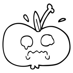 black and white cartoon of a sad apple