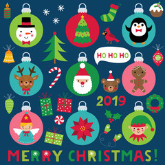 Christmas balls with cartoon characters and decoration set