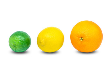 Fresh Orange, Lemon, Lime (Citrus fruit) isolated on white background , clipping path