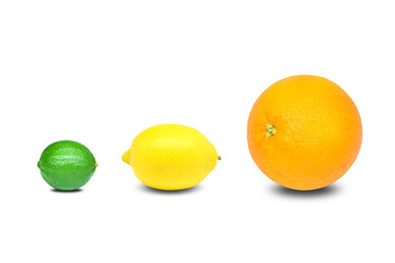 Fresh Orange, Lemon, Lime (Citrus fruit) isolated on white background , clipping path