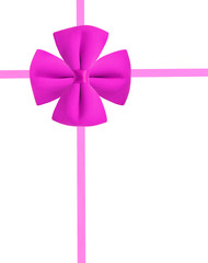 Pink ribbon bow on white background