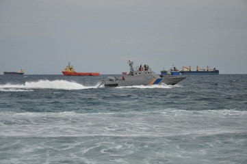 The beautiful warship on sea. © Maristos