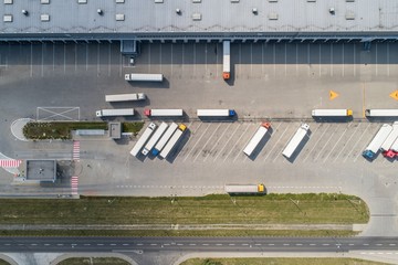 Aerial drone view on warehouse and logistic center