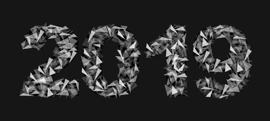 2019 new year number made up of triangles translucent isolated rectangular black