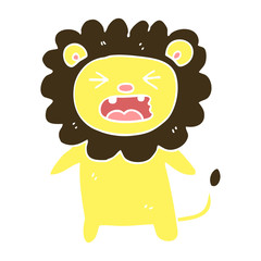 flat color illustration cartoon roaring lion