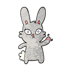 cute grunge textured illustration cartoon rabbit waving