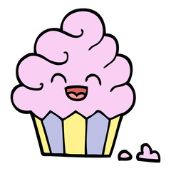 hand drawn doodle style cartoon cupcake