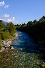 View over river Gail in direction East near St. Daniel, Carinthia, Austria