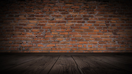 The texture of the brick is red. Background of empty brick basement wall.