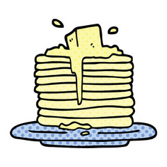comic book style cartoon butter melting on pancakes