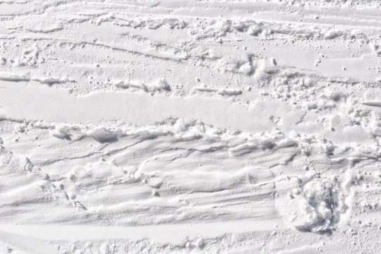 Traces from skis on dense snow