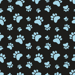 Paw print background. Cat, dog footprint seamless pattern..