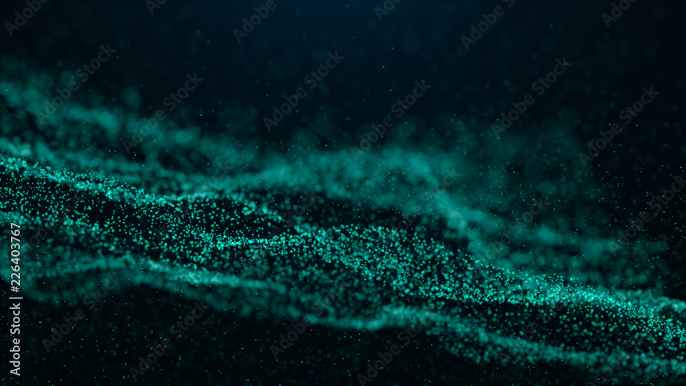 Poster wave glow. wave of particles. wave 3d. 3d rendering. futuristic blue dots background with a dynamic 