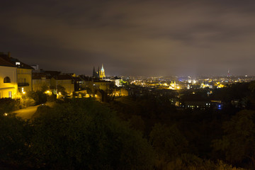 Night Prague City with gothic Castle, Czech Republic
