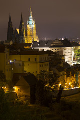 Night Prague City with gothic Castle, Czech Republic