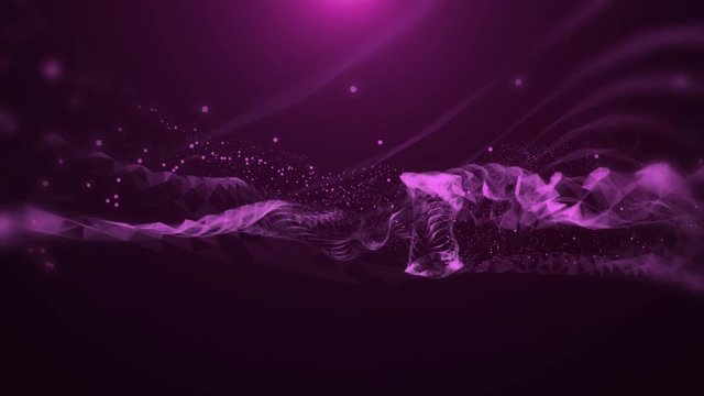 Plexus fantasy abstract technology and motion background. Animated fuchsia background of spinning spheres with lines and depth of field settings.